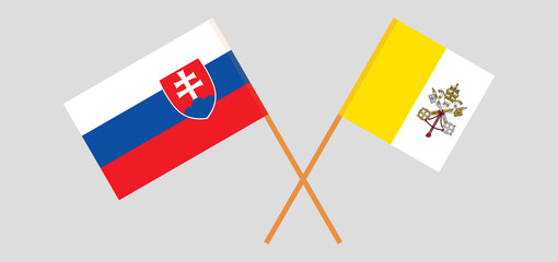 Crossed flags of Vatican and Slovakia