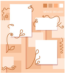 Floral calligraphy elements orange pastel color mood board template. Decorative vector collage composition for presentation and photo frame, sticky notes, self-motivation and creative idea pinks 