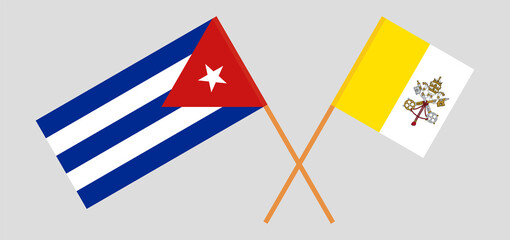 Crossed flags of Vatican and Cuba