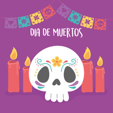 day of the dead, skull flower candles pennants decoration, mexican celebration