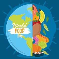 Obraz na płótnie Canvas world food day, healthy lifestyle meal earth nutrition balance poster