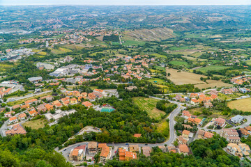 Fototapeta na wymiar Panoramic view of streets, landscapes, and towns in San Marino