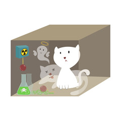 Fototapeta na wymiar Quantum Superposition Cat in Box with Radioactive Source