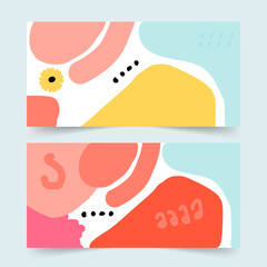 Pastel colors. Hand drawn various shapes and doodle objects. Contemporary modern trendy Vector illustrations.