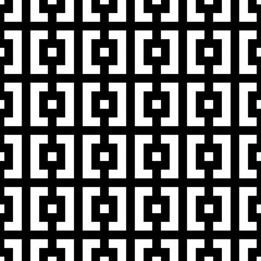 Seamless Chinese window tracery pattern. Repeated stylized black squares on white background. Trellis motif. Symmetric geometric grid wallpaper. Digital paper for textile print. Vector illustration