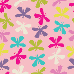 Abstract seamless vector pattern lined design of pink geometric butterflies