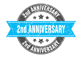 2nd anniversary round stamp with ribbon. label sign
