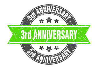 3rd anniversary round stamp with ribbon. label sign