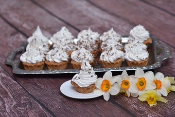 A piece of cake sitting on top of a wooden table