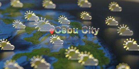 Cebu City and partly cloudy weather icon on the map, weather forecast related 3D rendering