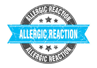 allergic reaction round stamp with ribbon. label sign