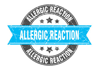 allergic reaction round stamp with ribbon. label sign
