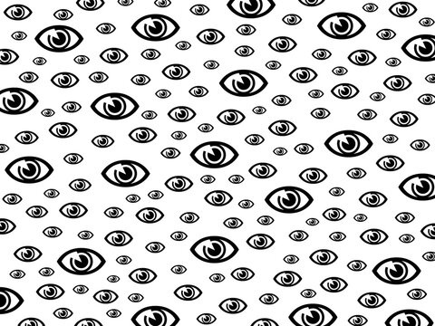 One Eye Pattern Looking Sharp Of Various Sizes Isolated On A White Background. Become A Symbol That Is Full Control, Focus, Terror, Or Belief In Something.