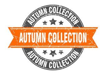 autumn collection round stamp with ribbon. label sign
