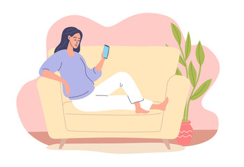 Young woman resting at home vector illustration