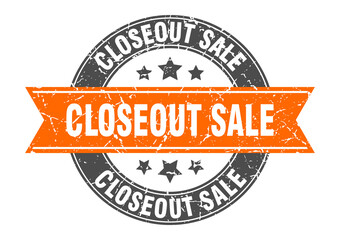 closeout sale round stamp with ribbon. label sign