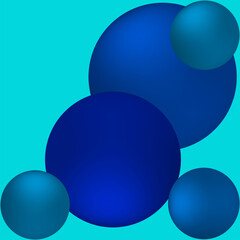 Abstract blue background with 3D shapes,  spheres, vector