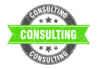 consulting round stamp with ribbon. label sign