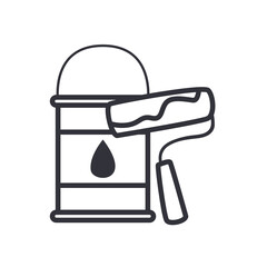 paint bucket and roll line style icon vector design