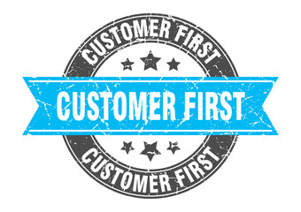customer first round stamp with ribbon. label sign