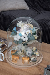 modern bridal bouquet in glass globe