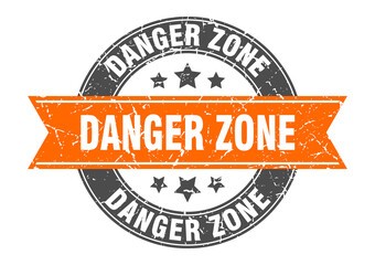 danger zone round stamp with ribbon. label sign