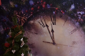 Large Christmas clock on a blue background