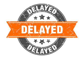 delayed round stamp with ribbon. label sign