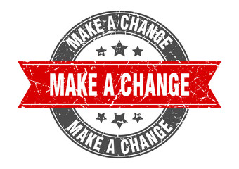 make a change round stamp with ribbon. label sign