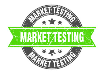 market testing round stamp with ribbon. label sign