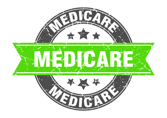 medicare round stamp with ribbon. label sign