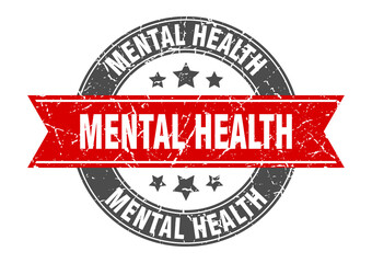 mental health round stamp with ribbon. label sign