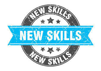 new skills round stamp with ribbon. label sign