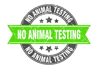 no animal testing round stamp with ribbon. label sign