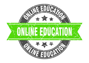 online education round stamp with ribbon. label sign