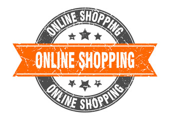 online shopping round stamp with ribbon. label sign