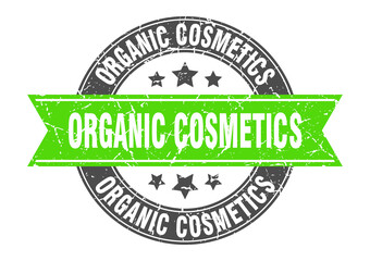 organic cosmetics round stamp with ribbon. label sign