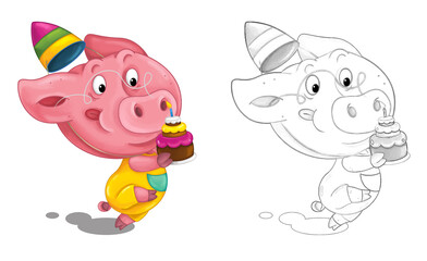 Obraz na płótnie Canvas cartoon scene with sketch with pig having fun - illustration