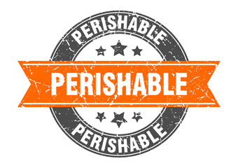 perishable round stamp with ribbon. label sign