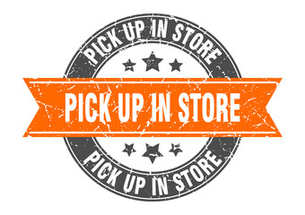 pick up in store round stamp with ribbon. label sign