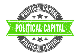 political capital round stamp with ribbon. label sign
