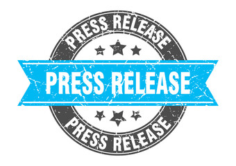 press release round stamp with ribbon. label sign