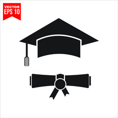 graduation cap and diploma icon symbol Flat vector illustration for graphic and web design