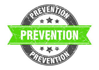 prevention round stamp with ribbon. label sign