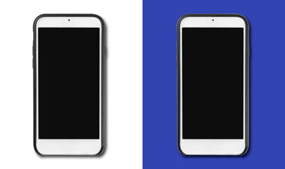 cell phone mobile device on white and blue background