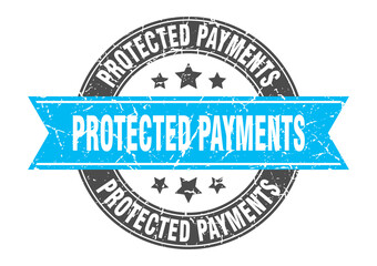 Fototapeta premium protected payments round stamp with ribbon. label sign