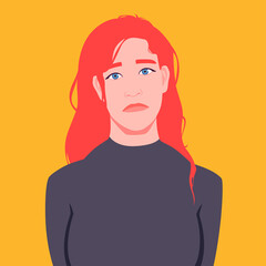 Portrait of a sad athletic young red-haired woman