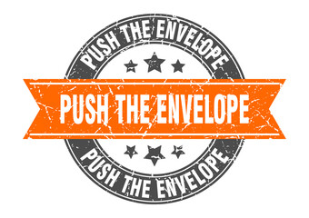 push the envelope round stamp with ribbon. label sign