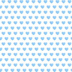 Valentine's day Pattern. Blue watercolor Hearts on white background