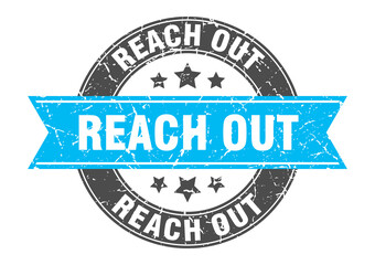 reach out round stamp with ribbon. label sign